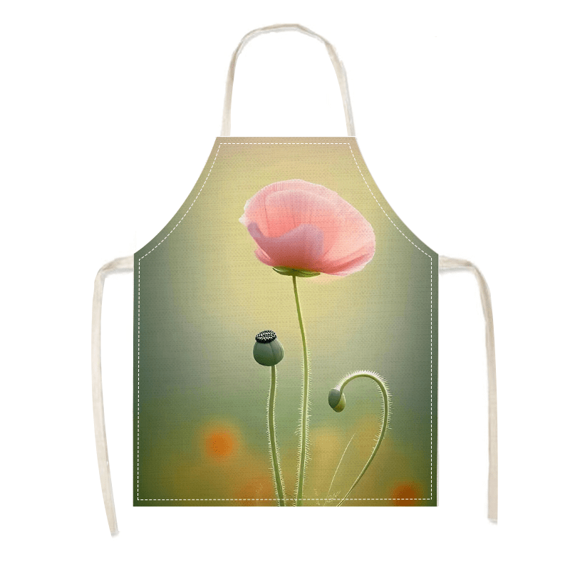 Home Cooking Ideas - Linen Apron Pink Poppy Flower Print