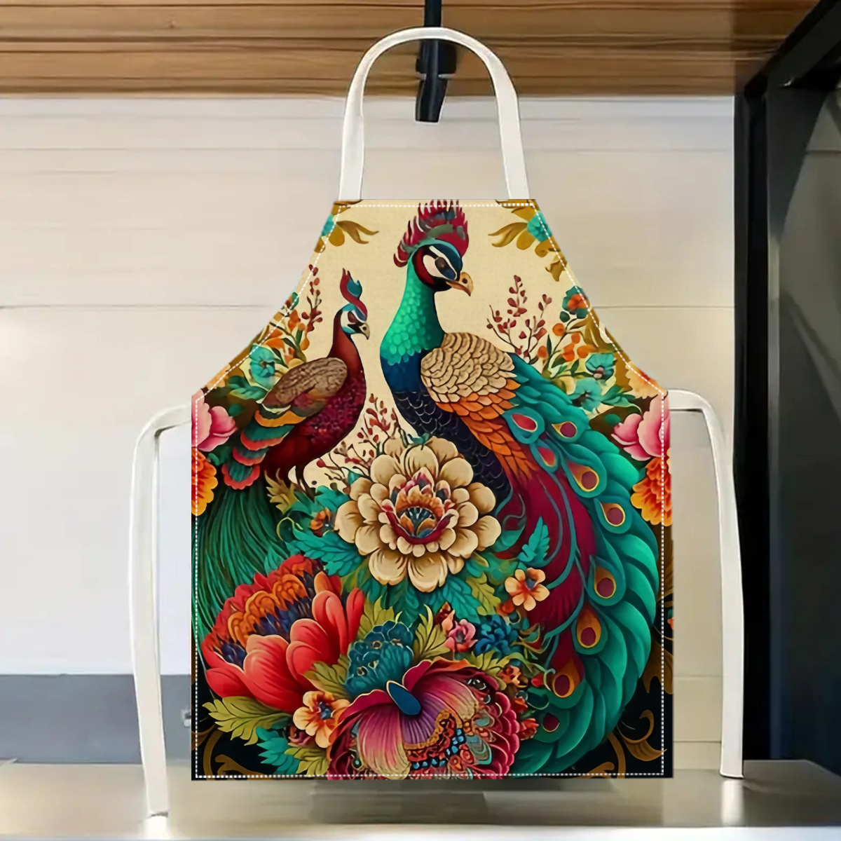 Home Cooking Ideas - 1pc Peacock Floral Apron Elegant Design